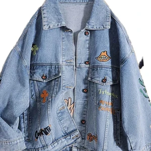 Men's Custom Embroidered Casual Denim Jacket with Fashionable Flower Polyester Lining Jacket