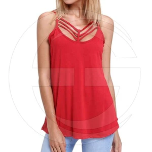 Red Spaghetti Strap Tank Top With Caged Neckline Plus Size Women Tank Top