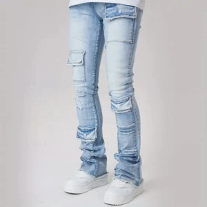 Fashion Comfortable Men's Multi-pocket Decoration Jeans Personalized Elastic Skinny Denim Trousers for Men