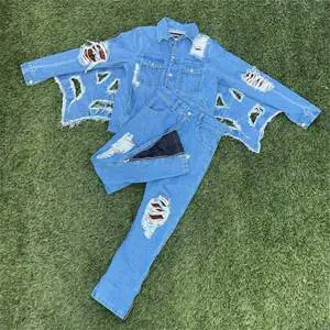 Custom Men's Jackets and Jeans Suit Fashion Zipper Web Design 100% Cotton High Quality Distress Denim Jacket Men