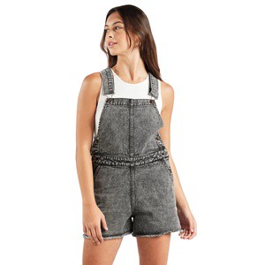 Women's Casual Breathable Tie Dye Denim Rompers Overalls with Button Suspenders Shorts Autumn