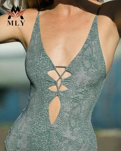 China Manufacturer Design One Piece Print V-neck Women Bikini Swimwear Beachwear