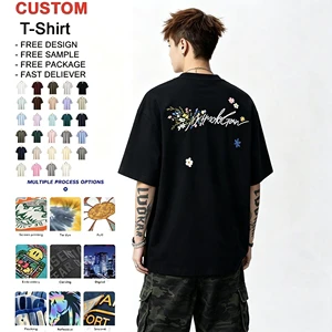 Floral Embroidered Cool Breath Heavyweight Oversized Couple Summer Crew Tee
