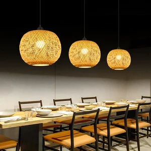 Adjustable Height Bamboo Woven Chandelier For Restaurant Tea Room Hot Pot Restaurant Retro Style Lampshade Weaving Creative