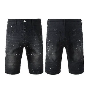 2026 Designer Short Jeans Men Shiny Denim Bermuda Shorts Men's Denim Shorts with Rhinestones