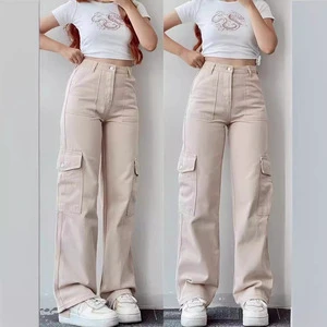 Street-wear Plus-Size Retro-Casual Loose-Wide Longed Pants Women's Summer Fashion Breathable Cargo Trousers