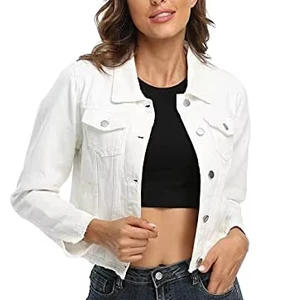 New Customized Jean Ladies Coat Fashion Indigo Denim Jacket Custom Medium Wash Button Front Denim Soft Jacket Wholesale