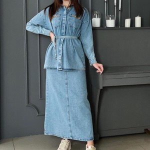 Women's Denim Casual Long Sleeve Top & Skirt Set Female Clothes Temperament Commuting Summer Women Fashion Skirts Sets Outfits