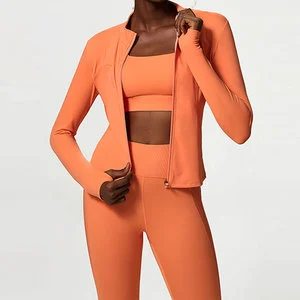 New Yoga Women's Clothing 3 Pcs Plus Size Suits Long Sleeve Full Zip Running Sports Fitness Suit