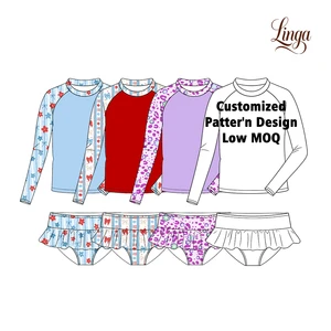 Custom Girls Two Piece Bikini Set Long Sleeve Rash Guard With Ruffle Bottoms Quick Dry Fabric Kids Swimwear Low MOQ