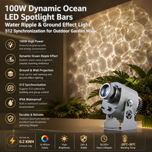 100W Dynamic Ocean LED Spotlight Bars Water Ripple & Ground Effect Light 512 Synchronization For Outdoor Garden Wall