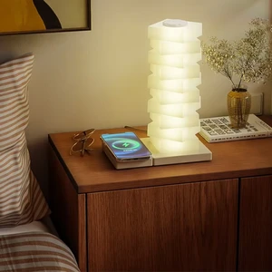 DIY Modular 15W Fast Wireless Charging Stackable RGB LED Brick Table Lamp with Touch Control and Dimmable for Bedroom Desk