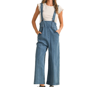 Best Selling Women's Casual High Waist Button Front Breathable Loose Straight Leg Denim Overalls Relaxed Fit Jumpsuit