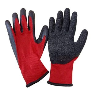CE EN388 Non-slip Oil Chemical Resistant Work Gloves Latex Custom Logo Industrial Safety Gloves Black Latex 21G Polyester-cotton