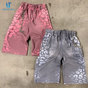 BENTURA Streetwear Manufacturer 3/4 Sweatpants Custom Leopard Print Wash Heavyweight 420gsm Cotton French Terry Sweat Shorts