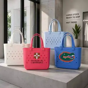 EVA Tote Bag Open Top Waterproof Lightweight Rubber Beach Bag Large Capacity Custom Logo Solid Color Summer EVA Beach Bag