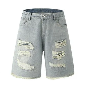 Custom Summer Streetwear Vintage Short Half Pants Loose Work Shorts Fashion Men's Jorts Baggy Denim Jean Shorts Men