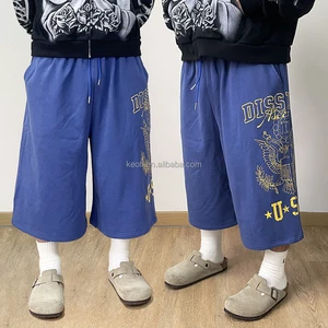 Custom 3/4 Sweatpants 100% Cotton Casual Heavyweight Acid Wash Summer Oversized Baggy Capris Long Sweat Shorts For Men