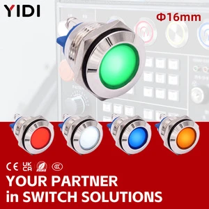 Waterproof Metal IP64 Equipment Power Red/Green Flat Indicator Pilot Warning Light LED Panel Mount 16mm 12V 24V 110V 220V