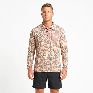 Custom Men's Plus Size Long Sleeve Polo Shirt UPF 50 Sublimation Printed Retro Camo Quick Dry Breathable Windproof Waterproof