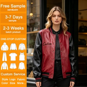 OEM Ladies Burgundy & Black Full Faux Leather Varsity Jacket Custom Embroidery Vintage Baseball Jacket