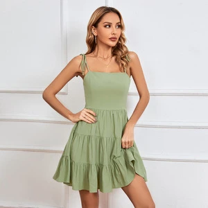 Spring/Summer New European American Style Womens Sleeveless Strap High Waist Boat Neck Leisure Casual Beach Dress Tube Top