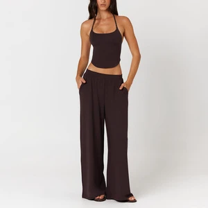 2026 Custom Logo Women Spring Modal Stretchy Oversized Breathable Super Soft Lightweight Low Plain Casual Bottoms Straight Wide