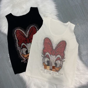 LFF-0000/ Plus Size Women's Cotton Spandex Casual Knitted Sweater Vest with Rhinestone Heavy Duty Stretchy Underwear Top