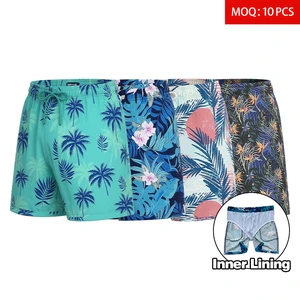 Wholesale Men's Tropical Printed Swim Trunks150GSM Quick Dry Beach Shorts With Liner With Pockets Elastic Fabric Summer Swimwear