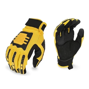 Professional Cotton Leather Hi Impact Gloves TPR Impact Safety Mechanic Gloves Heavy Duty Industrial Work Gloves