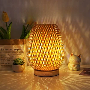 Bohemian-style Rattan USB Table Lamp Woven Bamboo Three-color Dimming Creative Art Wood Desk Lamp Night Light Wholesale China