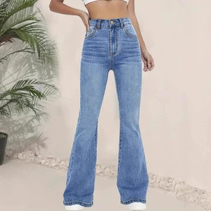 Women's High-Waisted Skinny Fit Boot Cut for Wash Denim Trousers-Streetwear Style Full Length Spring Season