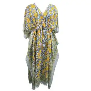 Long Cotton Caftan Gown for Women Hippie Bohemian Indian Wear Women's Swimsuit Cover Ups