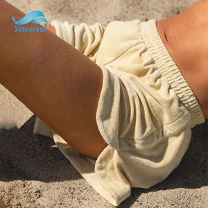 Custom Women's High Waist French Towel Short Breathable Cotton Gym Shorts Sexy Hot Solid Color Printed Design Solid Color Dyeing
