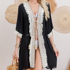 OEM Wholesale Custom Plus Size Beach Cover Ups for Women 1 Piece Traveling Sun Protection Blouse with Drawstring Decoration
