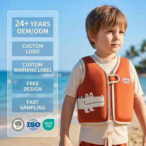 Cute Flamingo Pattern Kids Swim Vest Front Zip Neoprene Kids Life Jacket With Safety Crotch Strap For 3-6 Years Old