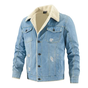Mens Casual Winter Wholesale Fleece-lined Men's Denim Jeans Jacket Jackets&Coats for Men