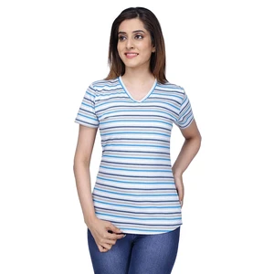 Women's Plus Size Oversize Stylish Slim Fit Striped V-Neck Custom T-Shirt