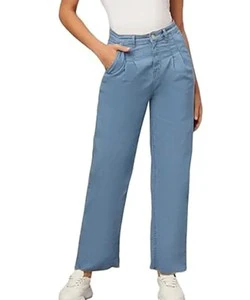 Women New Denim Slim Fit Plain Pants Casual Fit Cotton Jeans Pant Straight Leg Jeans Trendy Denim Trousers Hole Collection
