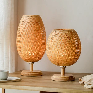 Japanese and Southeast Asia Style Bamboo Woven Light Weaving Desk Lamp