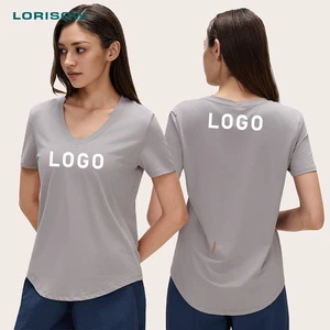 LORISOW Women V-neck Loose Running T Shirt Breathable Quick Drying Short Sleeve Fitness Yoga Top