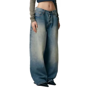 Wholesale Plain Jeans For Women Fashion Style Vintage Blue Washing Oversize Denim Pants Custom Brand Logo Women's Jeans