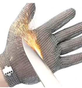 304 Stainless Steel Chainmail Cut Resistant Glove, ANSI/ISEA Cut Level 9 High Tensile Flexible Metal Mesh Safety Glove