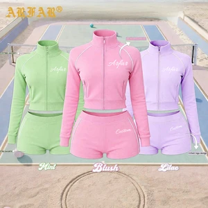 Custom Women Tracksuit 2 Piece Set Candy Color Stand Collar Y2k Zip up Jacket Casual Shorts Outdoor Lounge Set for Streetwear
