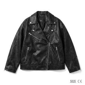Oem Custom Distressed Faux Leather Short Windproof Waterproof Thick Motorcycle Jacket Women Oversized Vintage Biker Coat Heavy