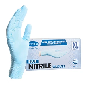 Custom Logo 100pcs/Box Powder-Free Blue Nitrile Disposable Gloves Premium Nitrile Glove with Blue Color