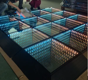 New Design Mirror 3D Infinity LED Dance Floor 50*50CM Remote Control Tempered Glass Mirror Led Dance Floor