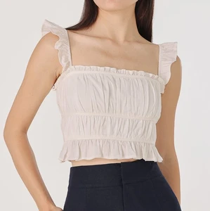 Women Summer Ruffled Camisole Vest Solid Color Ruffled Cropped Top Casual Stylish Slim Fit