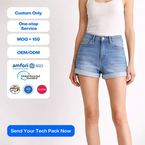 SHENGFU Custom OEM Women High Waist Denim Shorts Casual Summer Stretch Slim Fit Blue Jean Short Pants Streetwear Fashion Apparel