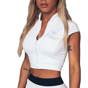 Women's Yoga Crop Tops High Waist Leggings Zipper Closure Eco-Friendly Seamless 100% Cotton Quick Dry Yoga Set Diamond Hole